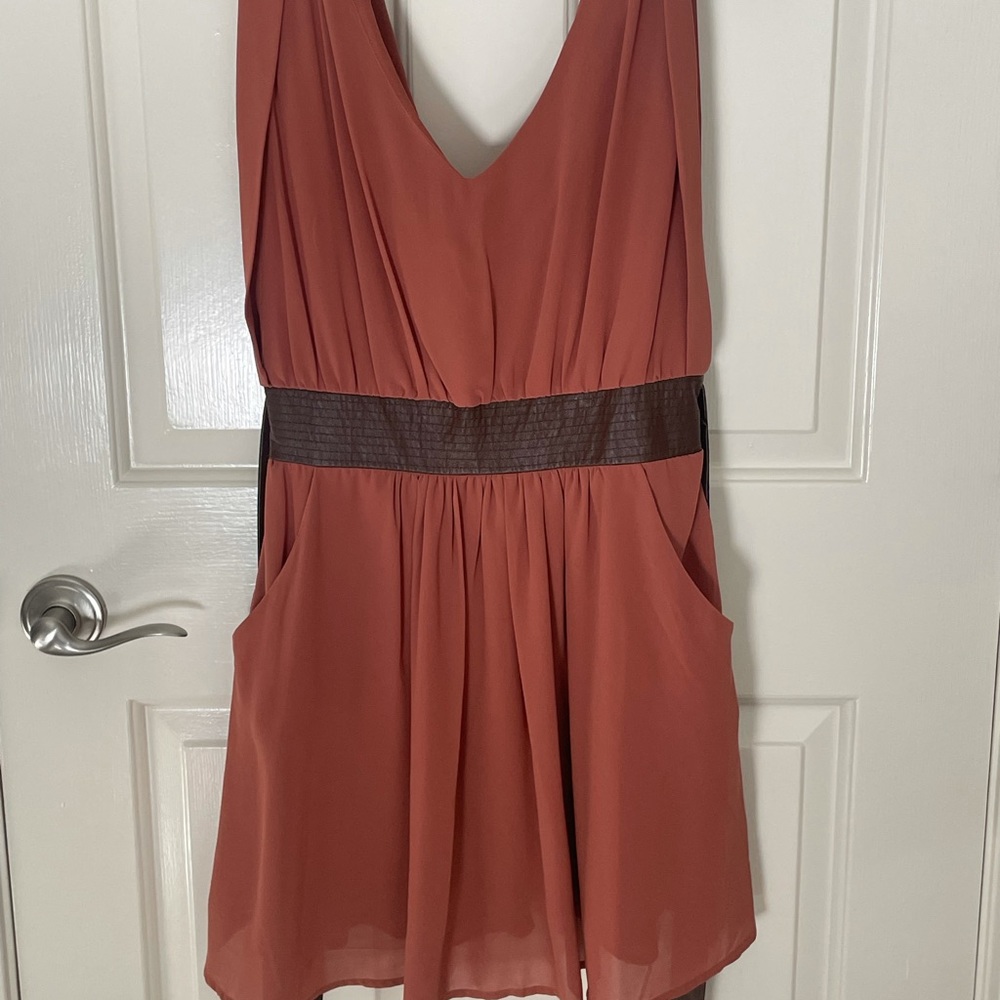Burnt orange dress with pleather brown belt